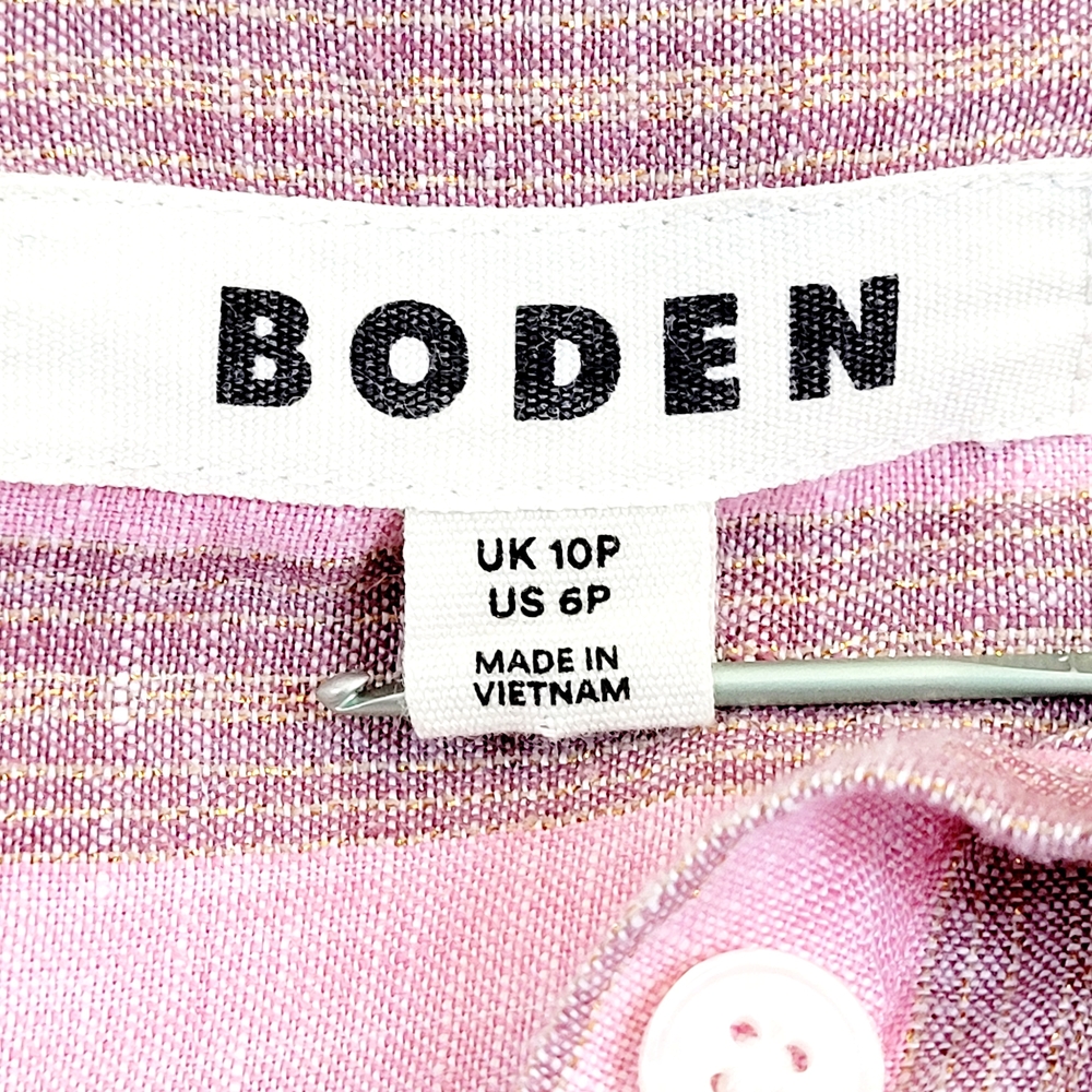 BODEN Linen Blend Relaxed Oversized Formica Pink Sparkle Stripe Shirt 6 Petite - Picture 7 of 11